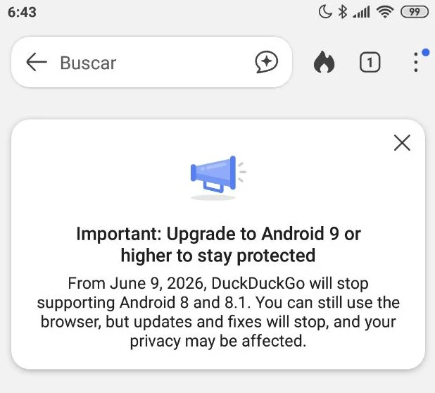 Cambio Movil Android 8 unsupported message