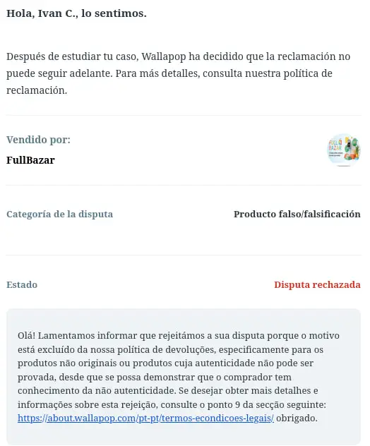 Estafado en Wallapop disputa rechazada